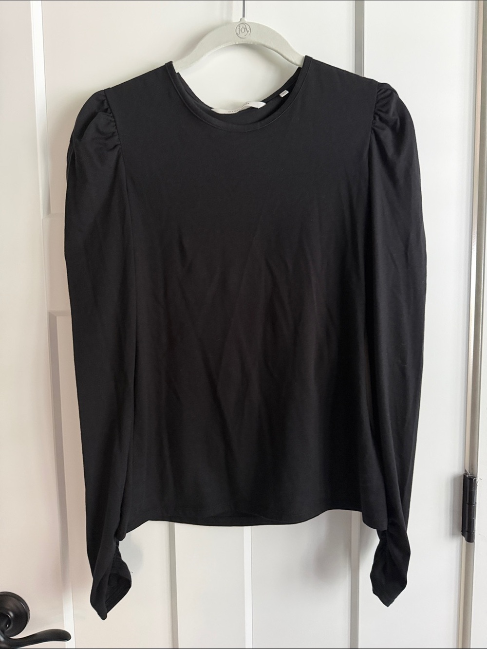 Rebecca Taylor Black Long Sleeve Puff-Shoulder Top